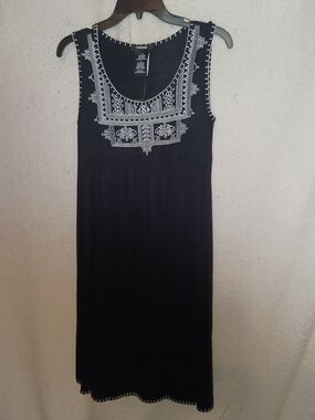 Premise Embroidered Sleeveless Tank Black Dress Whimsigoth Cottagecore Flowy(HD)